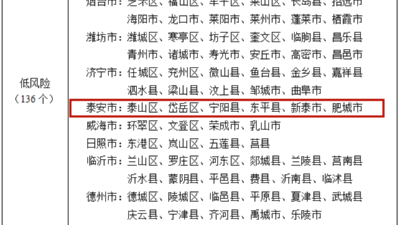 山東最新疫情分區(qū)分級表發(fā)布！泰安各縣（市、區(qū)）均為低風(fēng)險(xiǎn)地區(qū)！